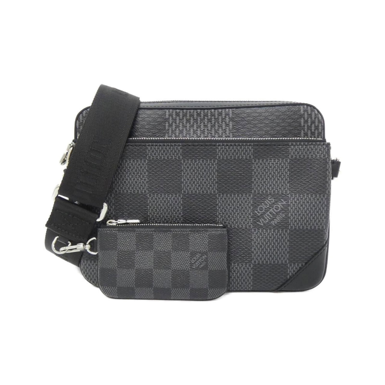 Canvas Coated Pouch Shoulder Bag By Louis Vuitton: Canvas Coated Pouch Shoulder Bag By Louis Vuitton Canvas Coated Pouch Shoulder Bag By Louis Vuitton - A stylish and compact shoulder bag made from coated canvas, featuring a signature silver hardware