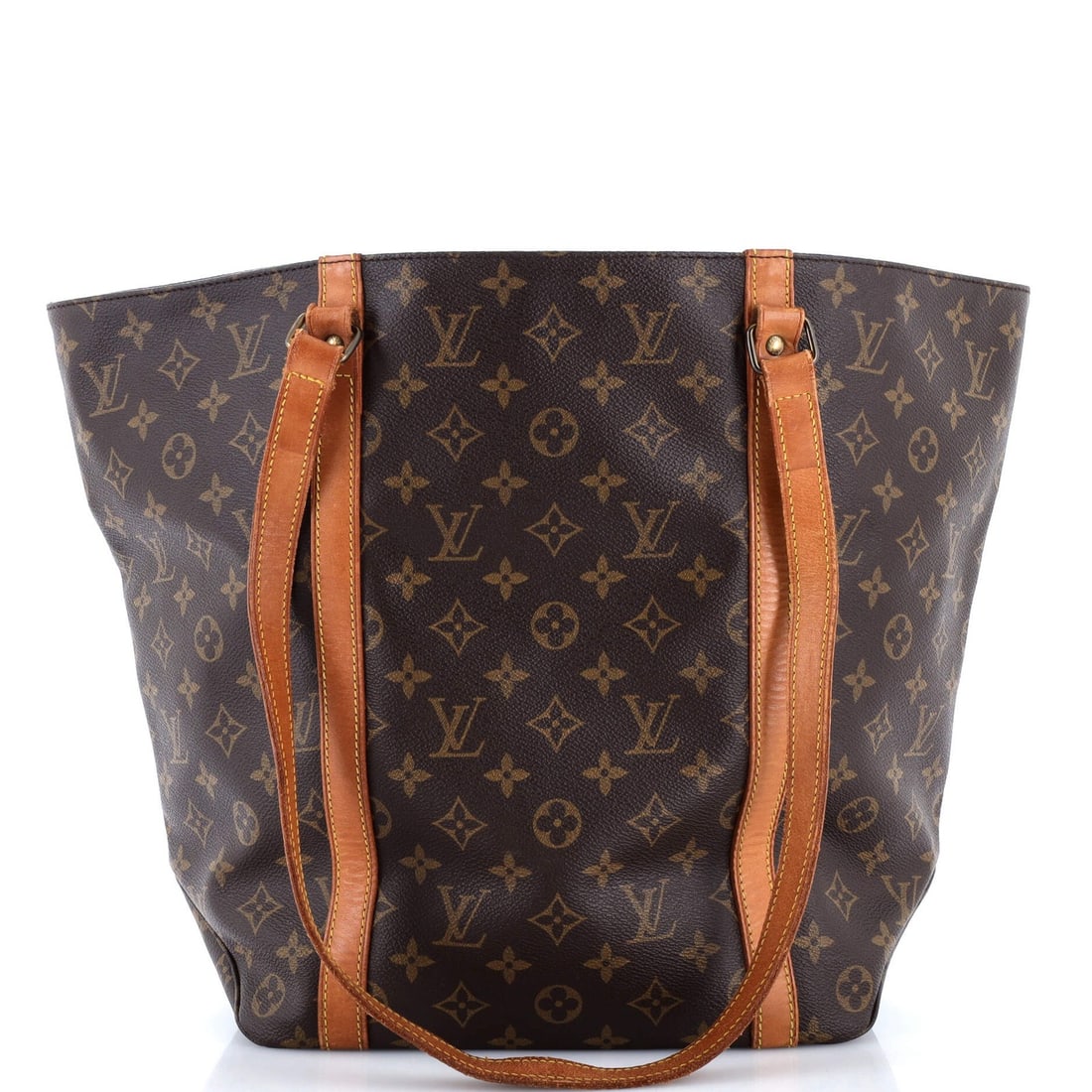 Sac handbag monogram canvas Louis Vuitton shopping: Sac handbag monogram canvas Louis Vuitton shopping Brown Louis Vuitton shopping sac handbag with monogram canvas exterior, featuring a classic GM design. The bag has water stains, heavy edge wear,