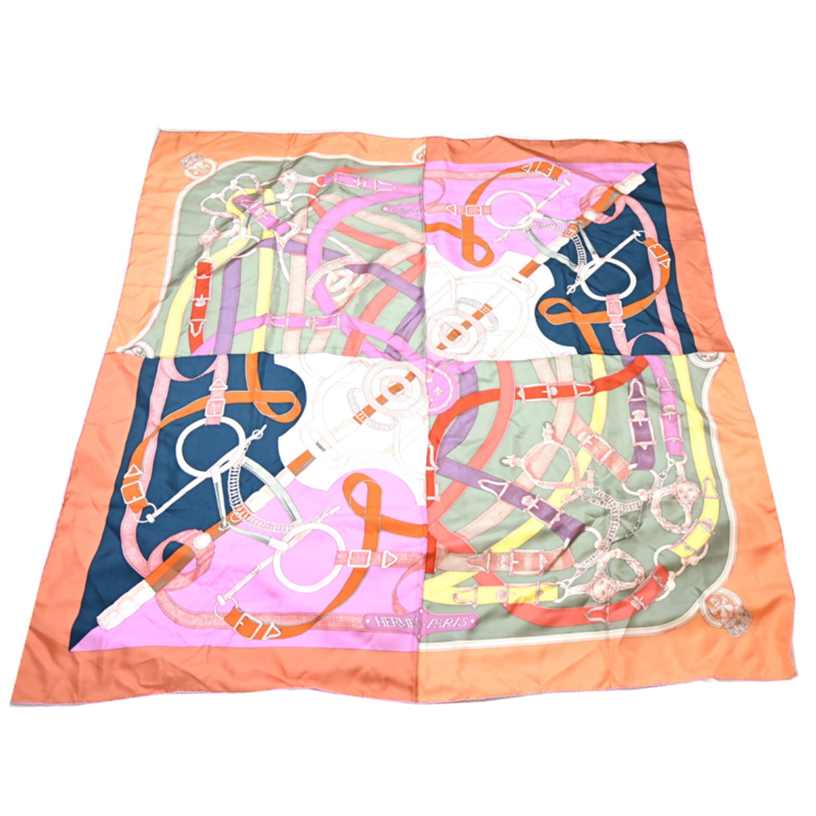 Hermes Silk Scarf: Hermes Silk Scarf Silk from France, woven into a vibrant multi-color scarf measuring 1.33m x 1.33m, crafted by the renowned French fashion house Hermes. This luxurious silk scarf features the signatur