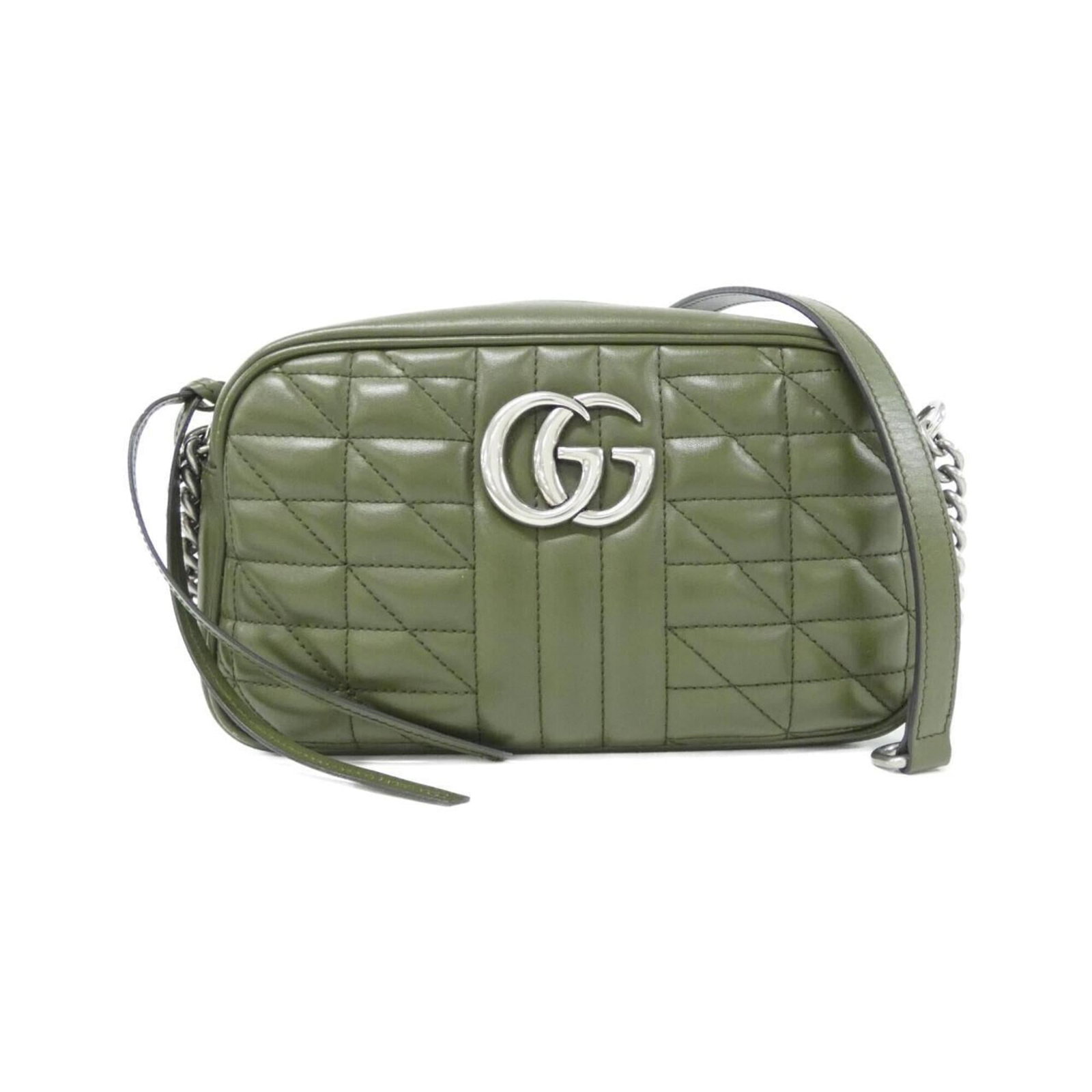 Gucci Shoulder Bag Leather: Gucci Shoulder Bag Leather The Gucci shoulder bag features a stunning green leather exterior with silver hardware, making it a striking accessory for women. With its compact size and sleek design,
