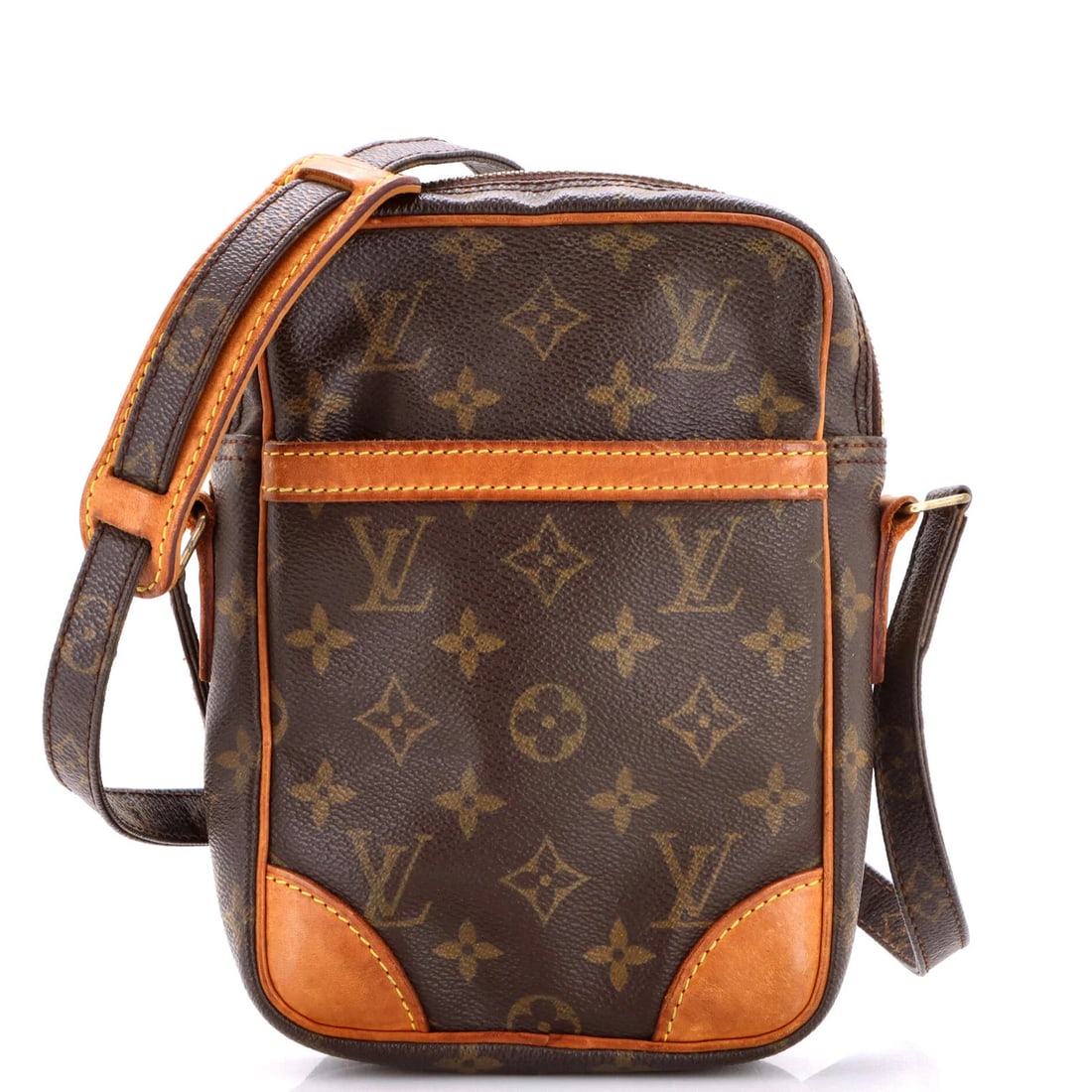 Vuitton Handbag Canvas Monogram Louis Danube: Vuitton Handbag Canvas Monogram Louis Danube Canvas Coated Louis Vuitton Danube Handbag in Brown, featuring the iconic Monogram pattern. This cross-body bag boasts a classic design with a timeless bro