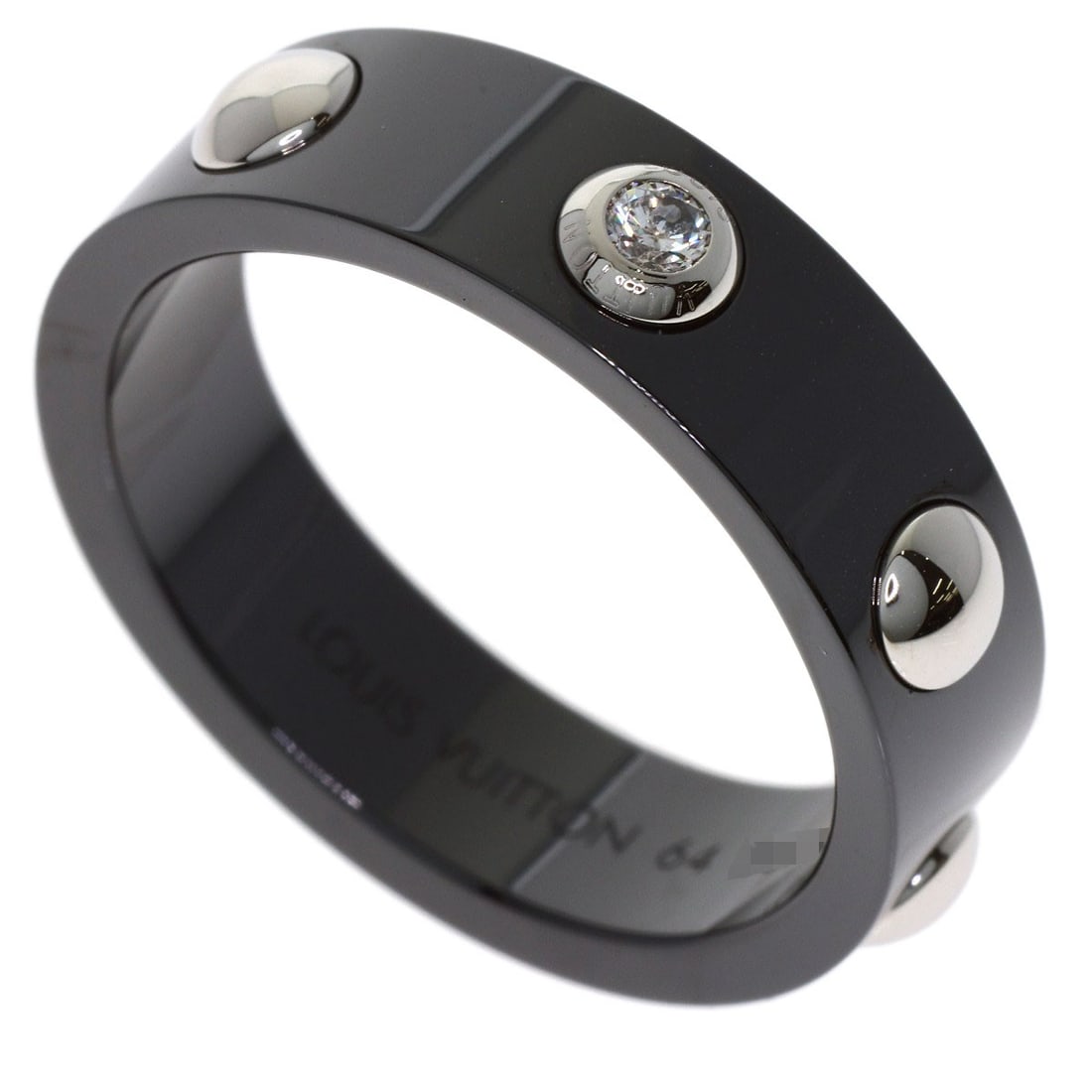 Diamond ring Louis Vuitton Petite Pt950 Ceramic Bague 1P Crew: Diamond ring Louis Vuitton Petite Pt950 Ceramic Bague 1P Crew The LOUIS VUITTON Petite Pt950 Ceramic Bague 1P Crew features a striking black ceramic exterior and a diamond main stone, making it a
