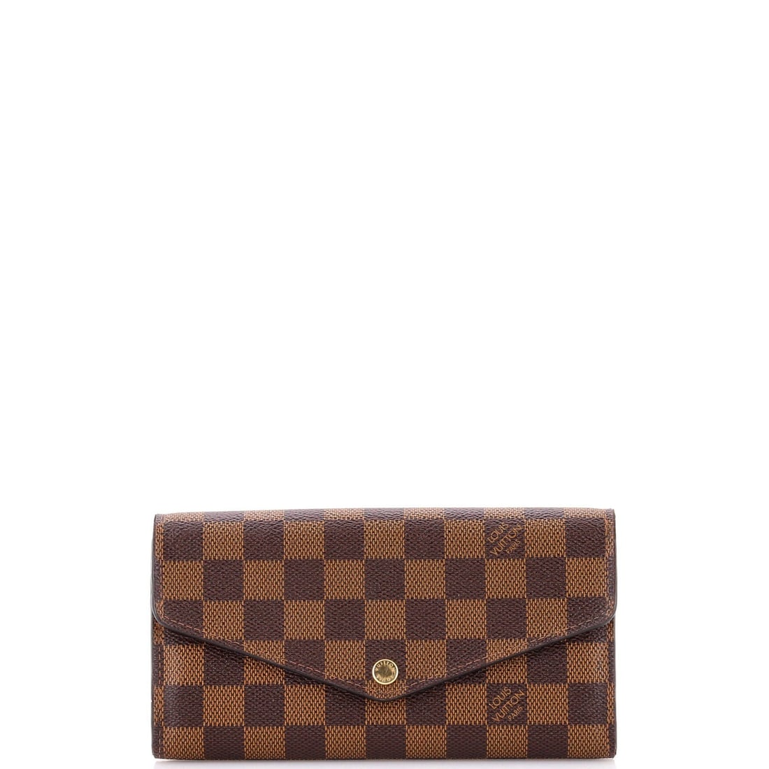 Damier NM Sarah Wallet Louis Vuitton: Damier NM Sarah Wallet Louis Vuitton The Louis Vuitton Damier NM Sarah Wallet features a classic brown canvas exterior with gold hardware and a pink leather interior, showcasing the iconic Damier