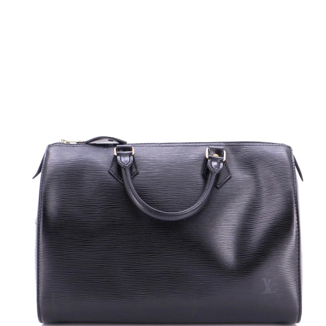 Louis Vuitton Speedy Handbag Epi Leather 30: Louis Vuitton Speedy Handbag Epi Leather 30 Black Louis Vuitton Speedy Handbag Epi Leather 30 features a classic top handle design and measures 8" tall, 13" wide, and 7" deep. The exterior shows