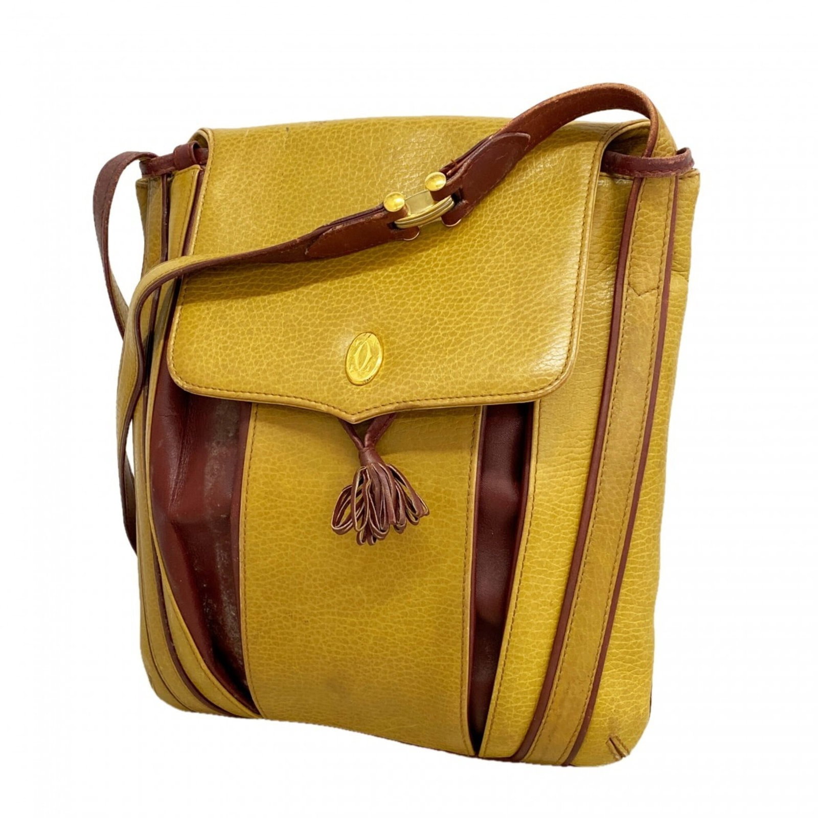 Shoulder Bag Leather by Cartier: Shoulder Bag Leather by Cartier Bordeaux, Brown Leather Shoulder Bag by Cartier - A Timeless Classic. This exquisite shoulder bag features rich Bordeaux leather and gold hardware, exuding a sense of