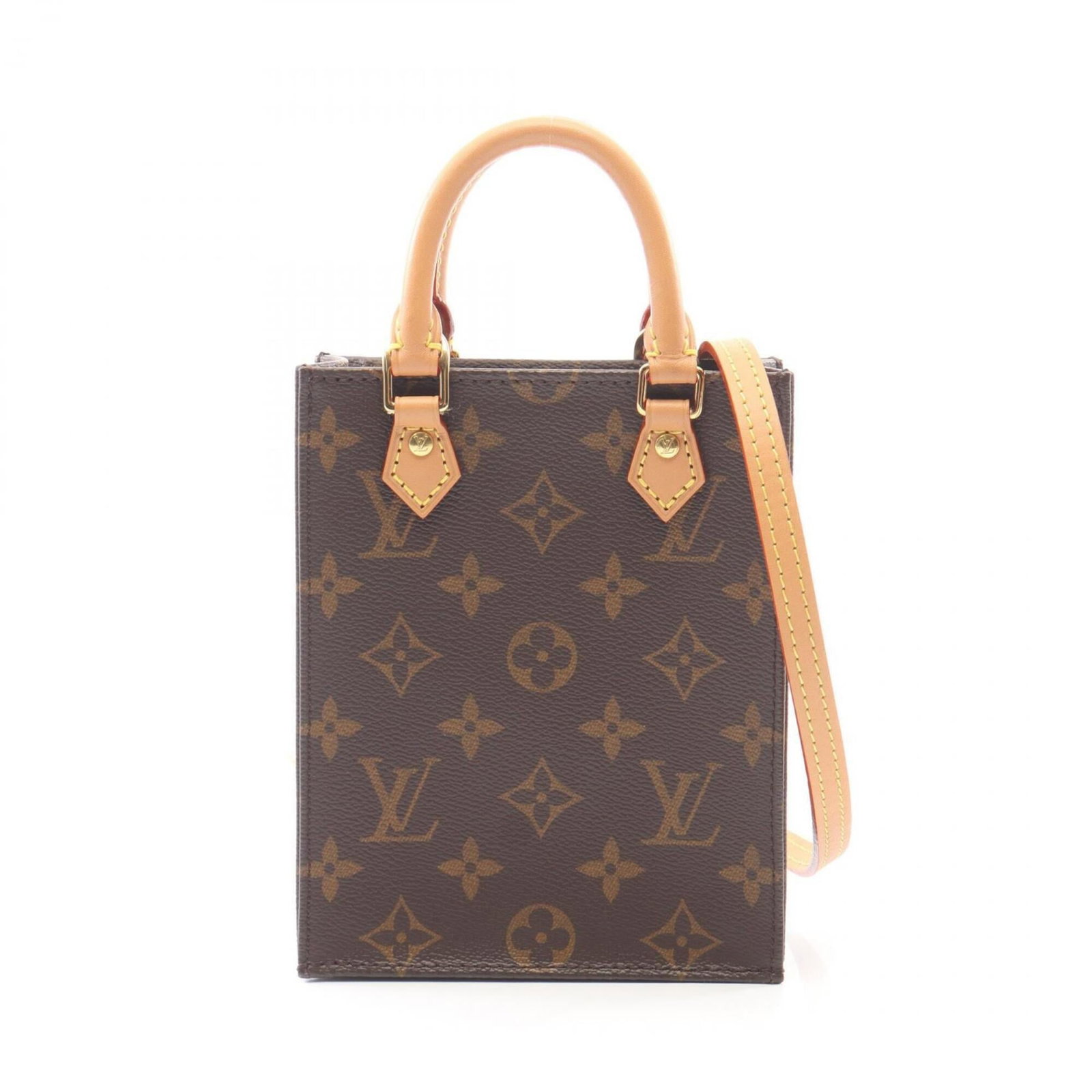 Canvas Leather Coated Handbag Vuitton Louis: Canvas Leather Coated Handbag Vuitton Louis Canvas Leather Coated Handbag Vuitton Louis. This brown, women's handbag features coated canvas and leather materials, with dimensions of 17cm x 13.5cm x 4.