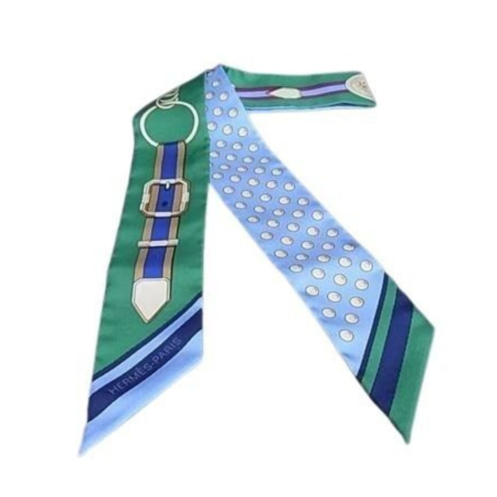 Silk Hermes Scarf 100%: Silk Hermes Scarf 100% Silk from France, the iconic Twilly scarf by Hermes features a vibrant multi-color design. Made from 100% silk, its 88cm x 4.9cm size makes it a stylish accessory for women. A t