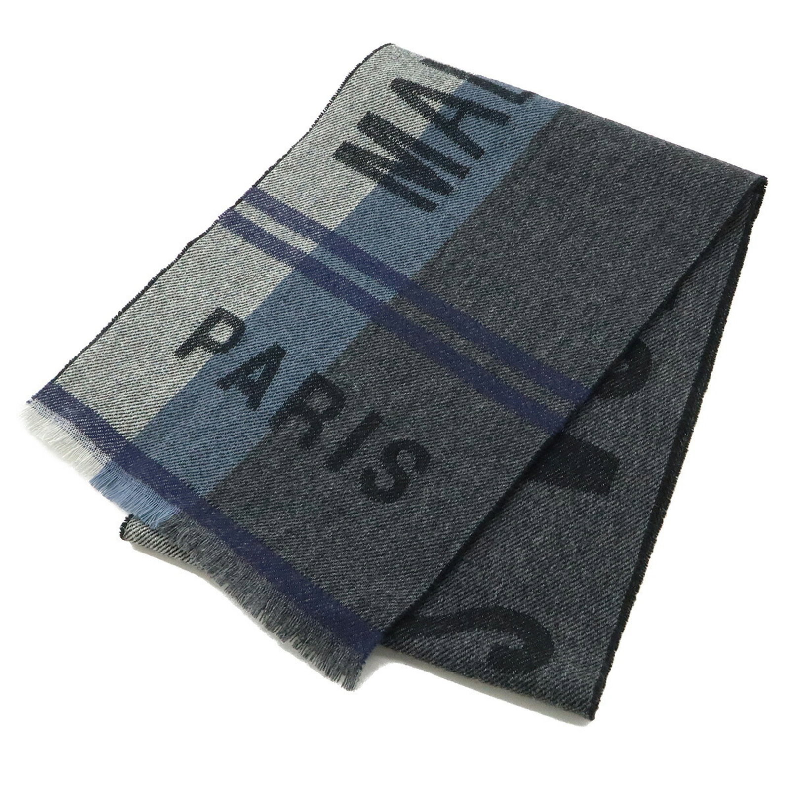 Louis Vuitton Stole Wool 90% Cashmere 10%: Louis Vuitton Stole Wool 90% Cashmere 10% Stole made from wool and cashmere, with a rectangular border in black, blue, gray, or navy. The item measures 1.47m x 25.5cm and bears a serial number
