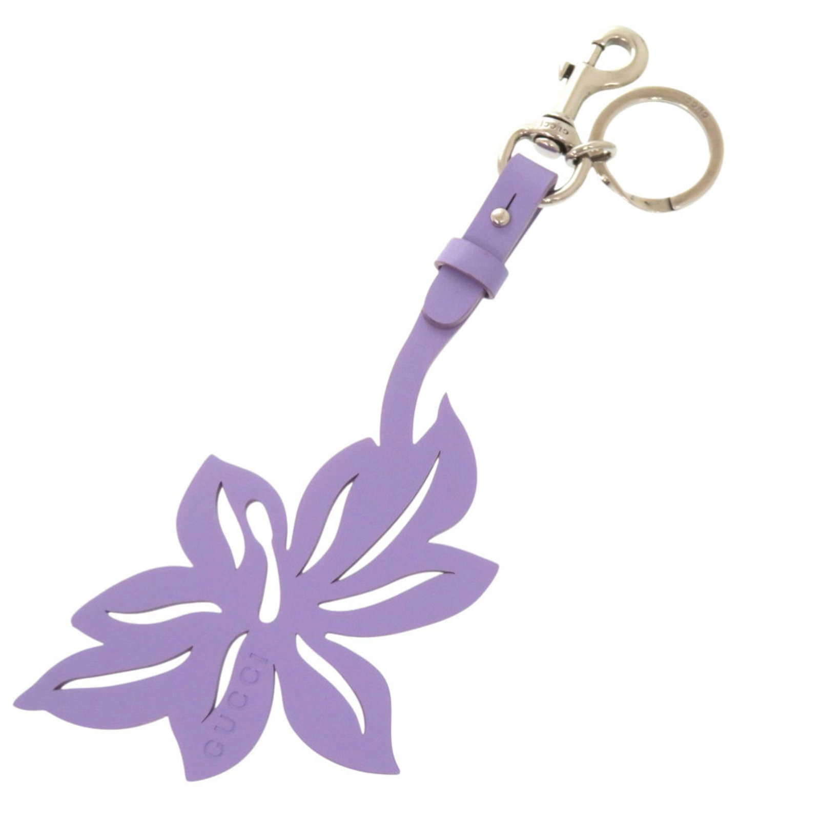 Key chain leather metal: Key chain leather metal Key chain leather metal, crafted from high-quality materials, features a striking purple color and intricate flower pattern charm. Made from both leather and metal components, 