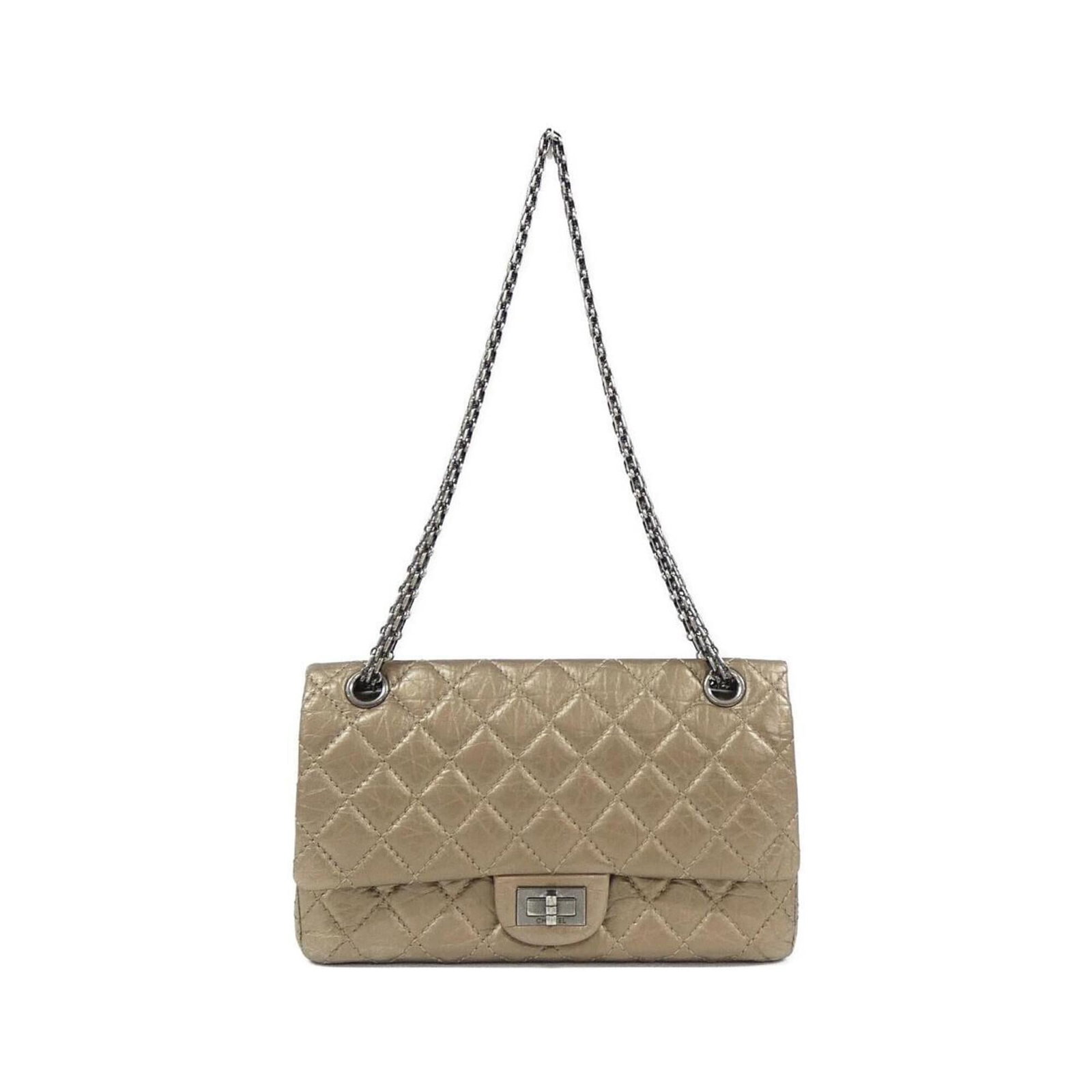 Shoulder Bag Leather Chanel: Shoulder Bag Leather Chanel This exquisite shoulder bag boasts rich, supple calfskin leather in a beautiful beige gold hue. The sleek design and timeless elegance make it a stylish addition to any