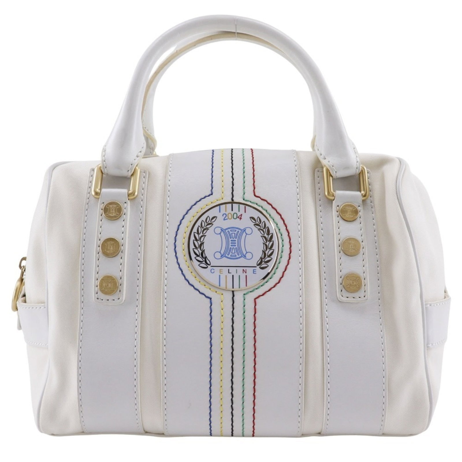 Celine Boston Bag Handbag Nylon Canvas Leather: Celine Boston Bag Handbag Nylon Canvas Leather Celine Boston Bag Handbag Nylon Canvas Leather. This Celine handbag features a unique combination of nylon canvas and leather materials, presented in a c