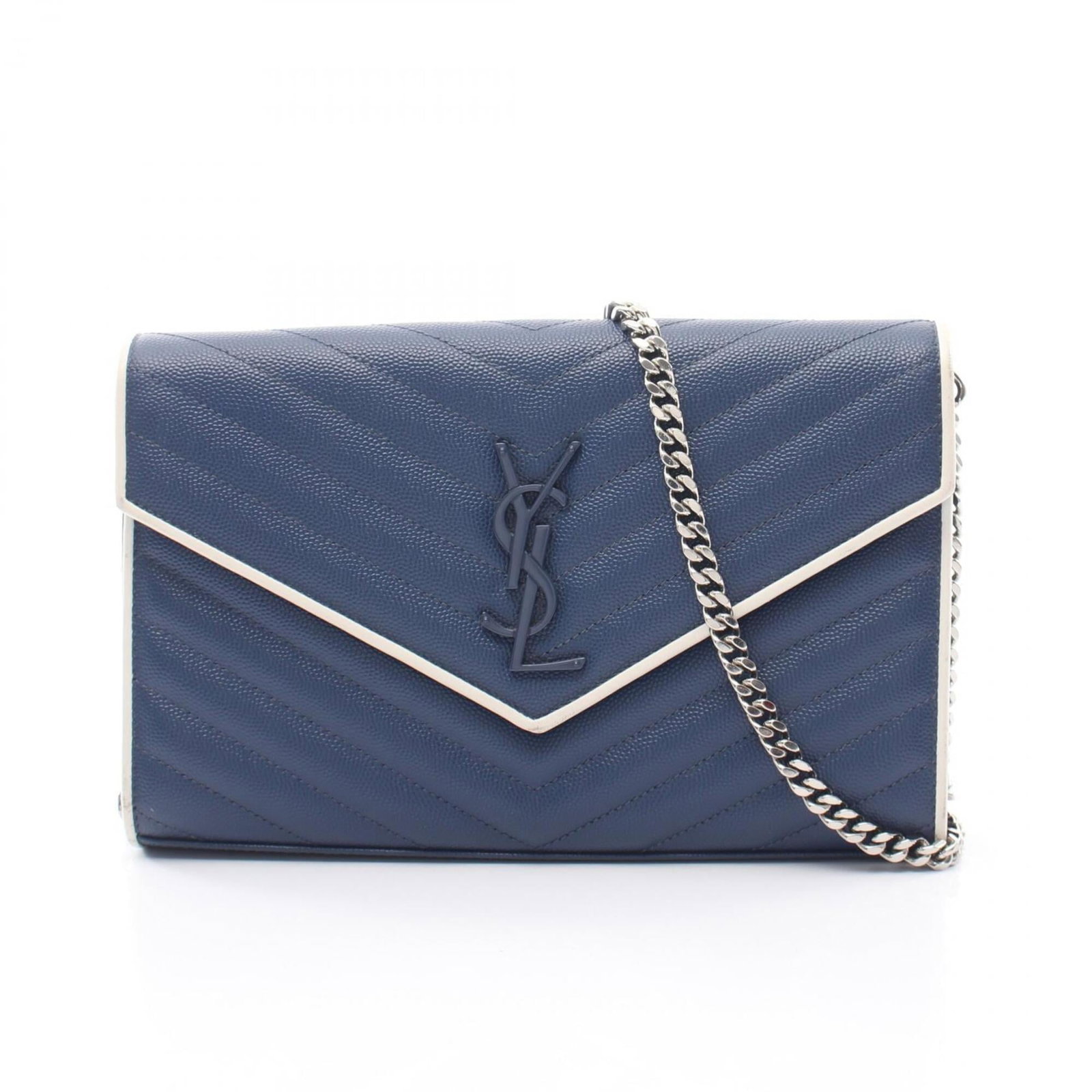 Saint Laurent Yves Handbag Leather Shoulder Bag: Saint Laurent Yves Handbag Leather Shoulder Bag Navy and white leather shoulder bag from Yves Saint Laurent, featuring a classic design with clean lines and a timeless silhouette. Made from