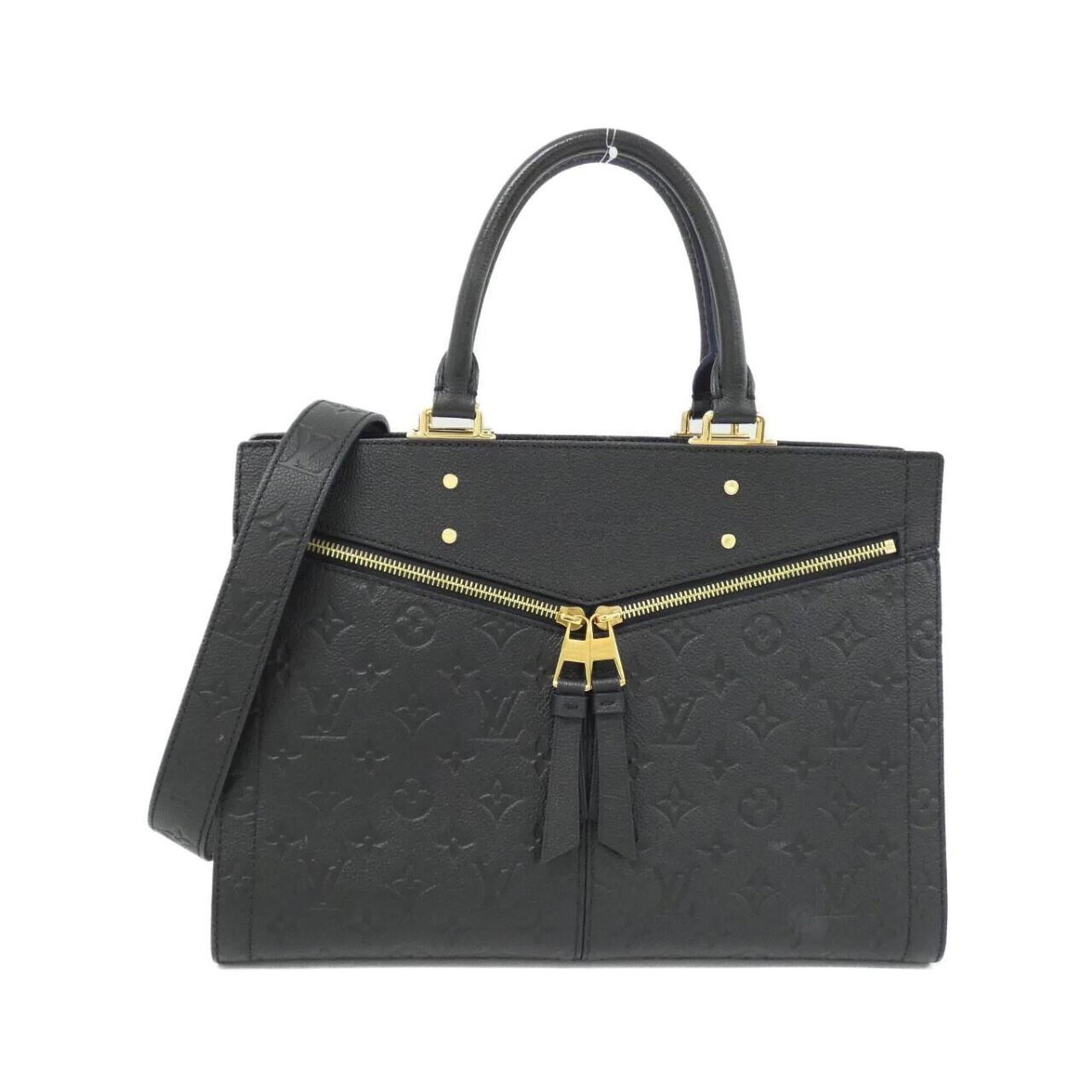 Louis Vuitton Handbag Leather: Louis Vuitton Handbag Leather Black Louis Vuitton handbag made from high-quality calf leather, featuring gold hardware and a classic design. The bag measures 24cm x 35cm x 13cm and has a sleek, sophis