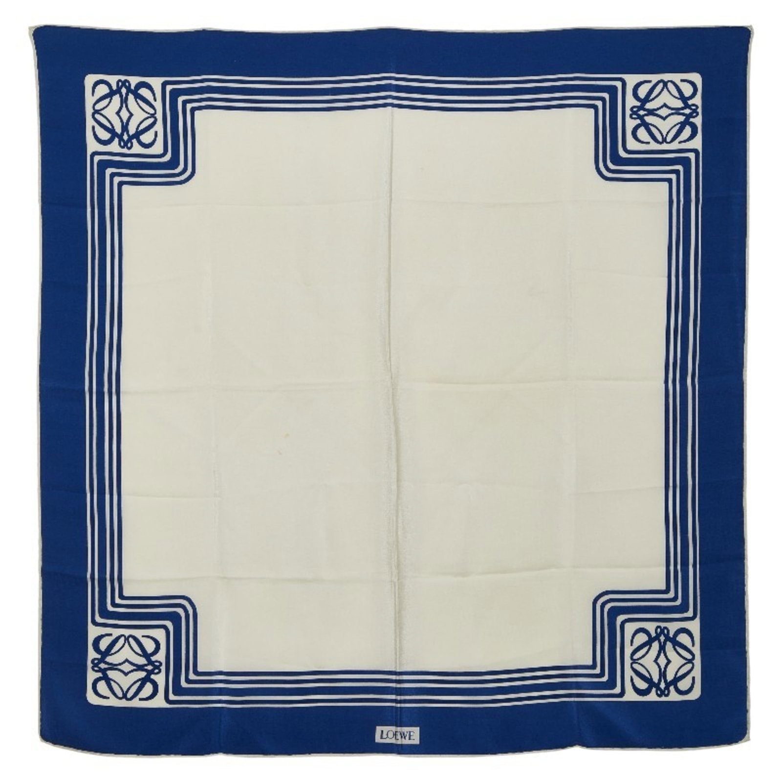 Loewe silk scarf: Loewe silk scarf Silk scarf from renowned brand Loewe, featuring a beautiful blue and ivory color combination. Made from high-quality silk with a size of 84cm x 84cm, this scarf offers a luxurious