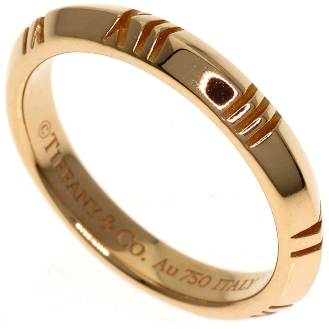 Closed Atlas Tiffany & Co K18 Pink Gold Narrow Ring: Closed Atlas Tiffany & Co K18 Pink Gold Narrow Ring K18 Pink Gold Narrow Ring from Tiffany & Co. features a sleek design with no main stone, set in a gold metal band made from high-purity K18 pink