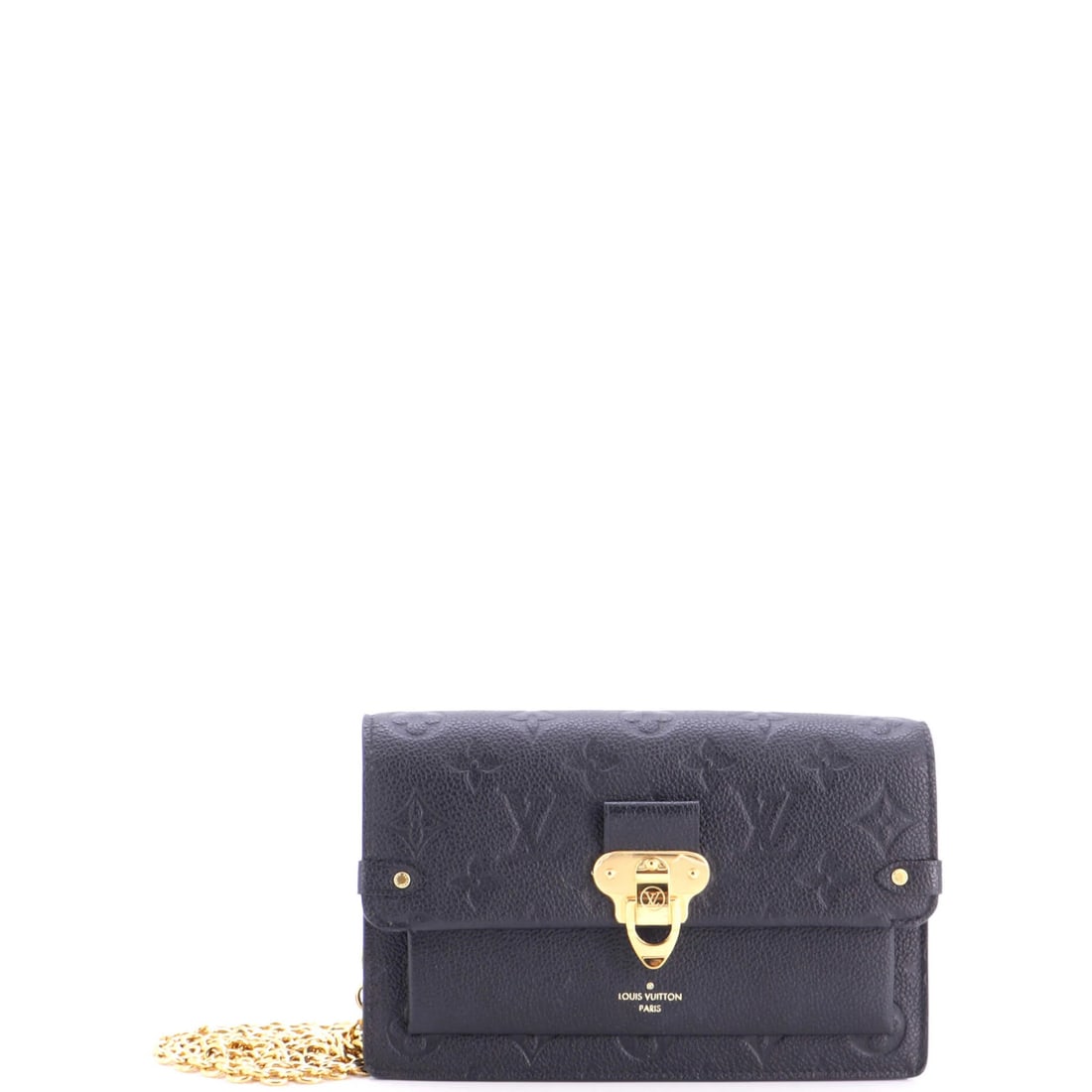 Louis Vuitton Vavin Chain Wallet Monogram Empreinte Leather: Louis Vuitton Vavin Chain Wallet Monogram Empreinte Leather Black Louis Vuitton Vavin Chain Wallet Monogram Empreinte Leather, featuring a sleek design with gold hardware and minor corner wear. The