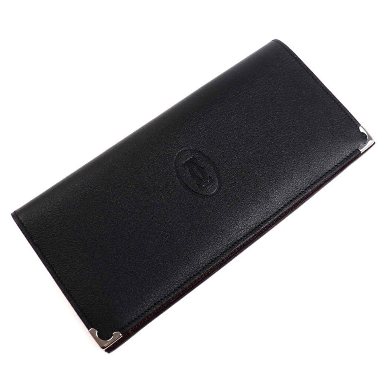 Long Bill Leather Wallet Bi Fold Cartier: Long Bill Leather Wallet Bi Fold Cartier Long bill leather wallet, bi-fold design from Cartier, France. Made with high-quality black leather and measuring 9cm x 18.5cm, this wallet features a classic 