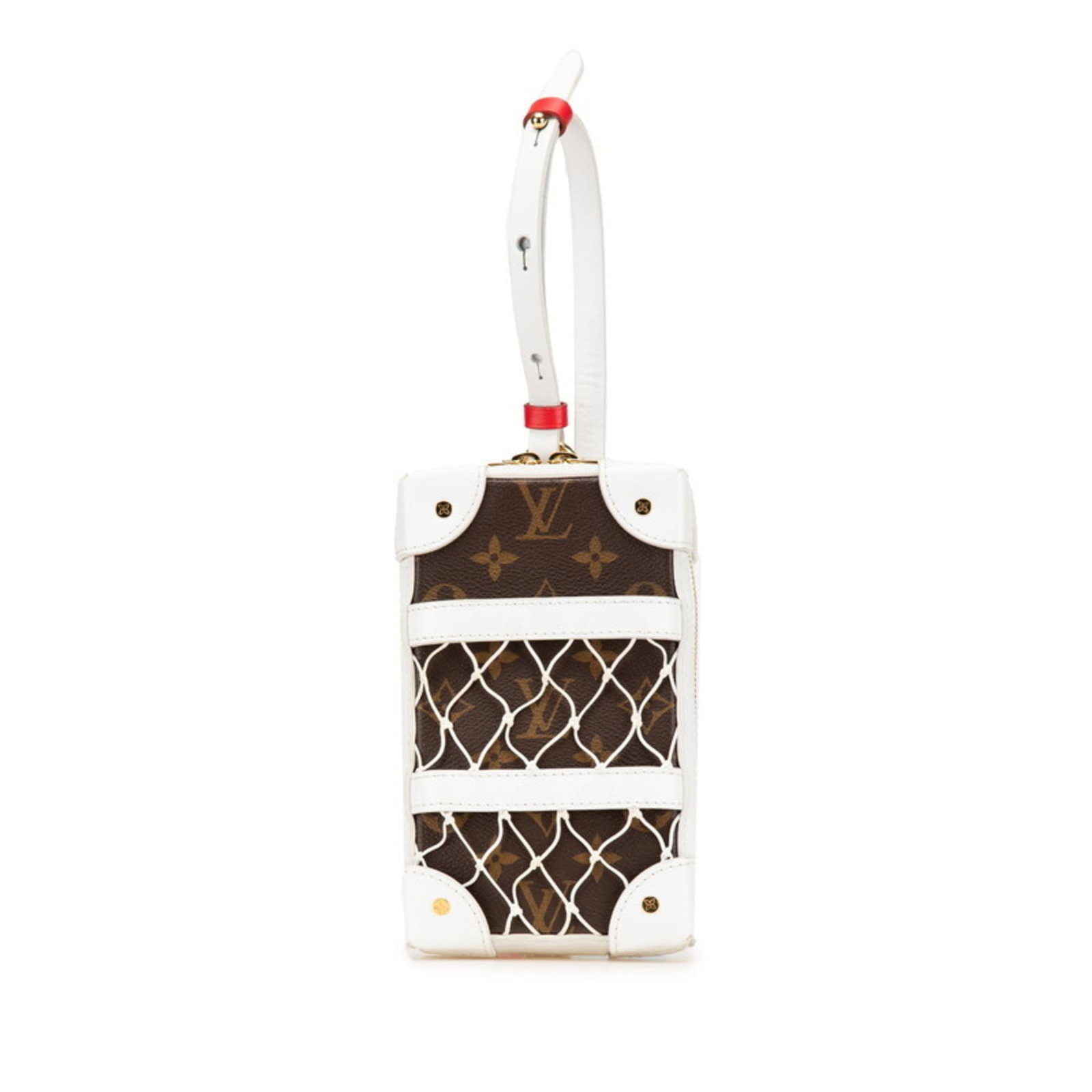 PVC leather sling bag from Louis Vuitton: PVC leather sling bag from Louis Vuitton PVC leather sling bag from Louis Vuitton, featuring a unique blend of materials in brown and white hues. This stylish accessory boasts a sleek design with a