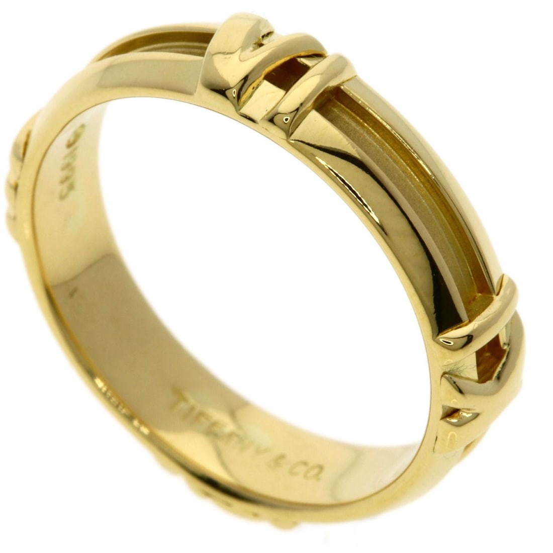 Atlas K18 Tiffany Co. Yellow Gold Ring: Atlas K18 Tiffany Co. Yellow Gold Ring K18 Yellow Gold Ring from Tiffany&Co. boasts a luxurious gold metal exterior, featuring the iconic brand's signature style. This ring measures 5.75 in US ring