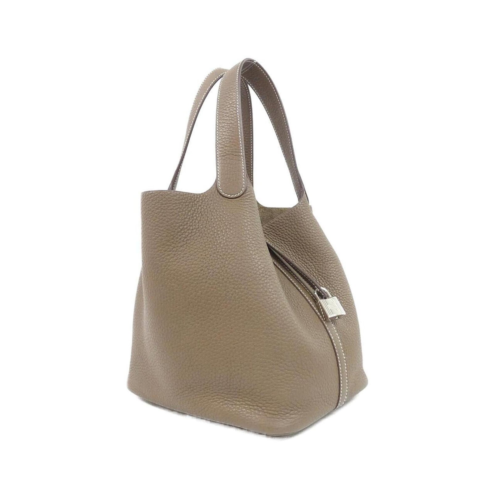 Hermes Handbag Taurillon Leather Clemence: Hermes Handbag Taurillon Leather Clemence Taurillon clemence leather gives this Clemence handbag its unique texture and depth, while the beige and Etoupe gray color combination adds a touch of sophist