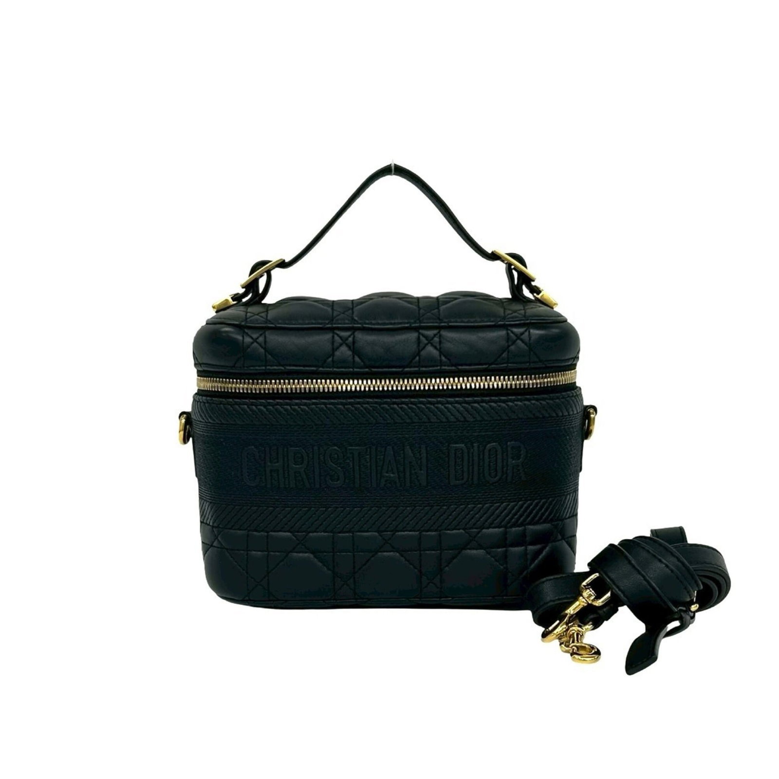 Christian Dior Shoulder Leather Bag: Christian Dior Shoulder Leather Bag Black leather shoulder bag with classic design, measuring 13.5cm x 18cm x 10cm. This elegant vanity bag features high-quality leather construction and a timeless