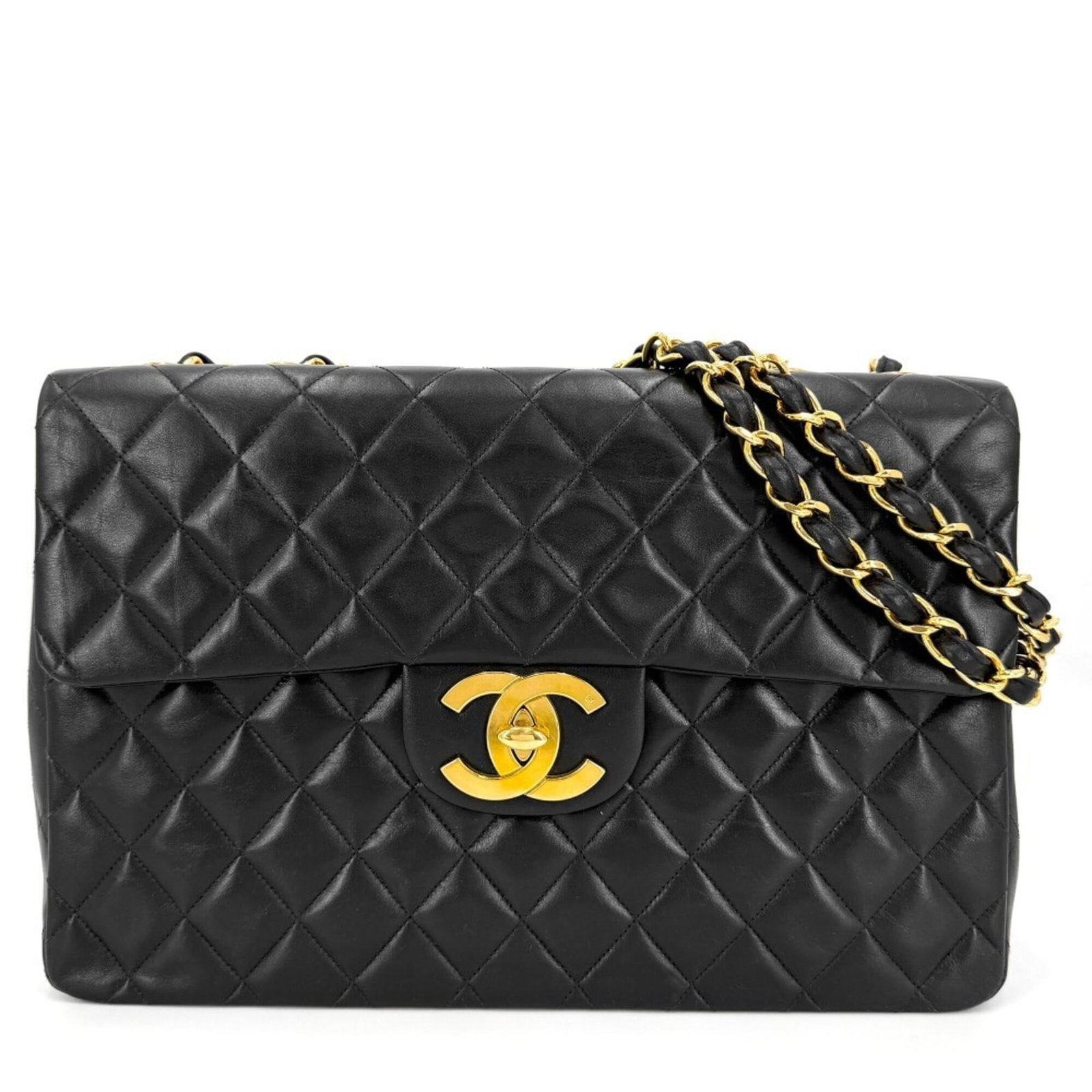 Shoulder Bag Leather Chanel: Shoulder Bag Leather Chanel Black lambskin shoulder bag with classic Chanel design, measuring 23cm x 34cm x 10cm. This luxurious leather bag features a timeless style that exudes sophistication and el