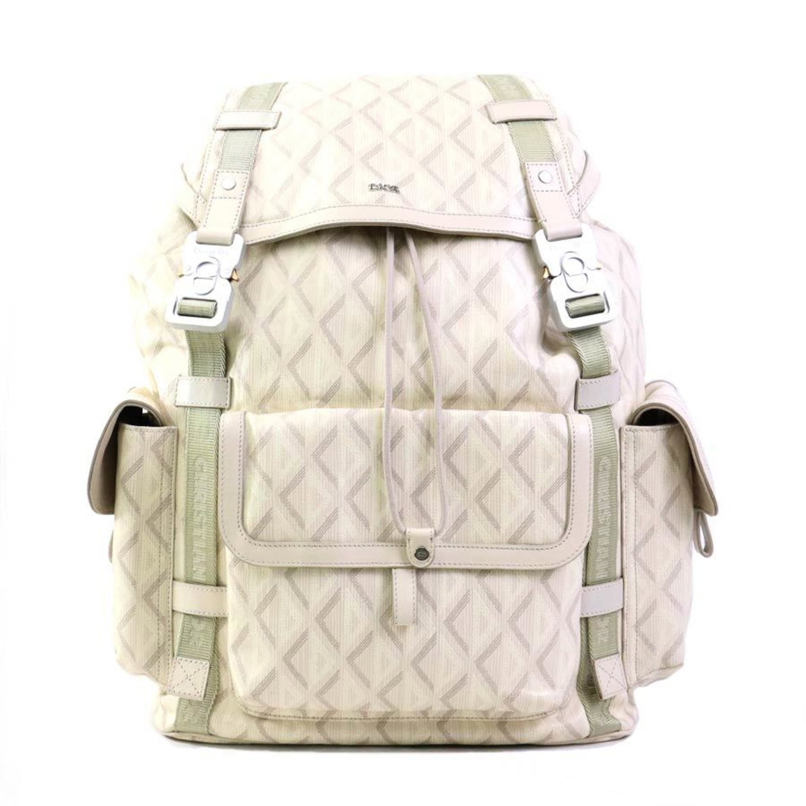 Christian Dior Leather Canvas Backpack Coated: Christian Dior Leather Canvas Backpack Coated Light beige coated canvas and leather backpack from Christian Dior, measuring 46cm x 32.5cm x 12cm. This structured bag features a classic design with a