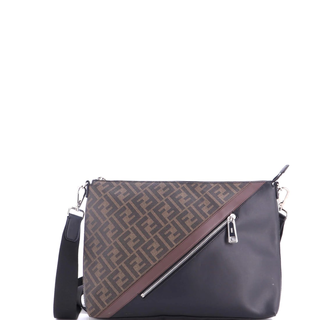 Fendi Forever Messenger Bag Zucca Coated Canvas Leather: Fendi Forever Messenger Bag Zucca Coated Canvas Leather Brown Fendi Forever Messenger Bag with Zucca Coated Canvas Leather Exterior, featuring canvas coated leather and fabric interior in black. This 