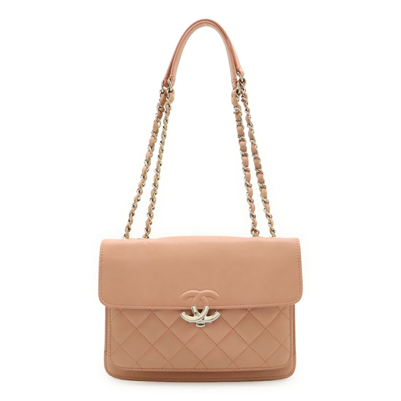 Shoulder Bag Leather Chanel: Shoulder Bag Leather Chanel Pink leather shoulder bag with dimensions 19cm x 25cm x 4cm and weight of 570g. This Chanel bag features high-quality leather construction, a classic design, and a