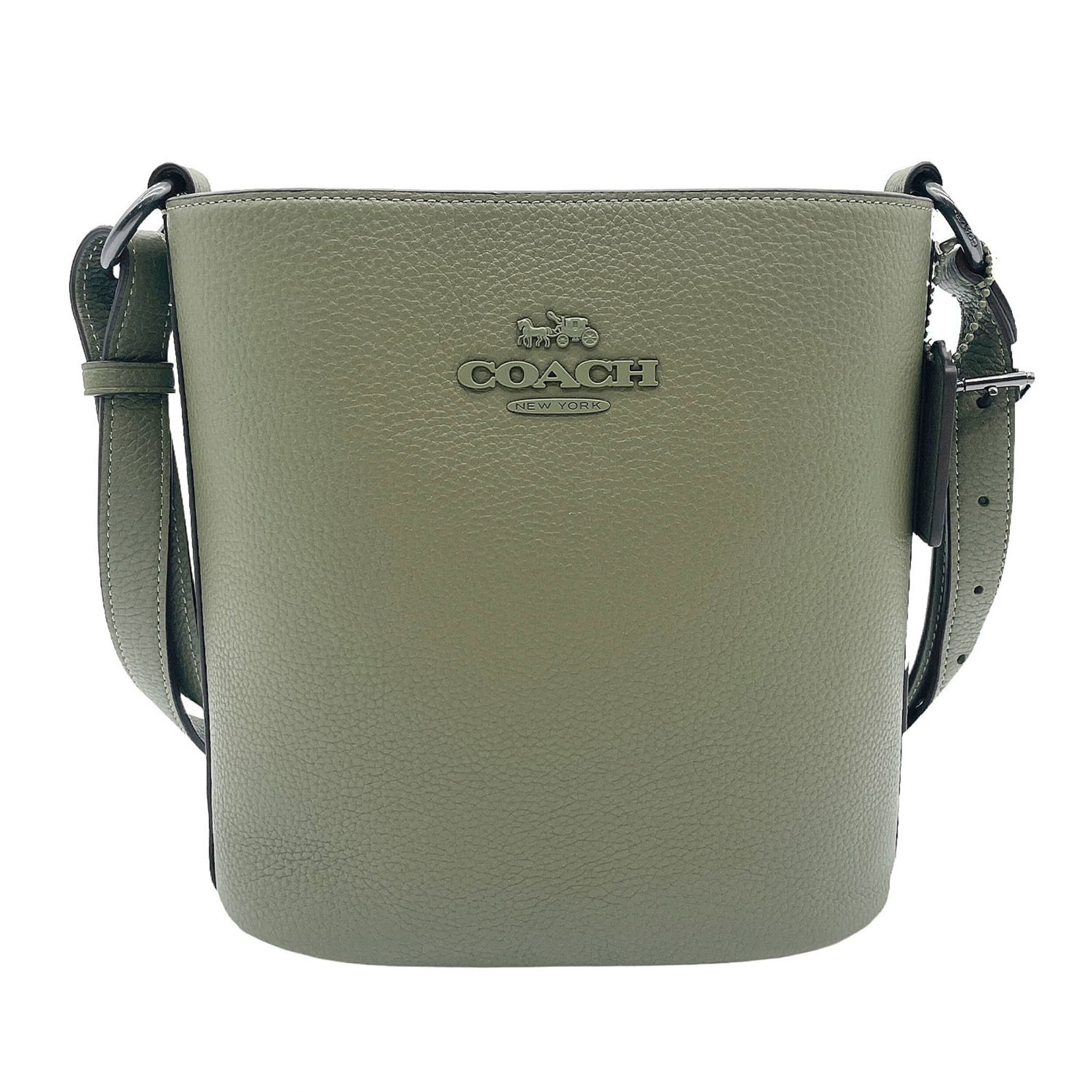 Shoulder Bag Leather Coach: Shoulder Bag Leather Coach Leather Coach shoulder bag in khaki, measuring 22cm x 21cm x 9cm. Crafted from high-quality leather, this stylish bag features a classic design with clean lines and a timele