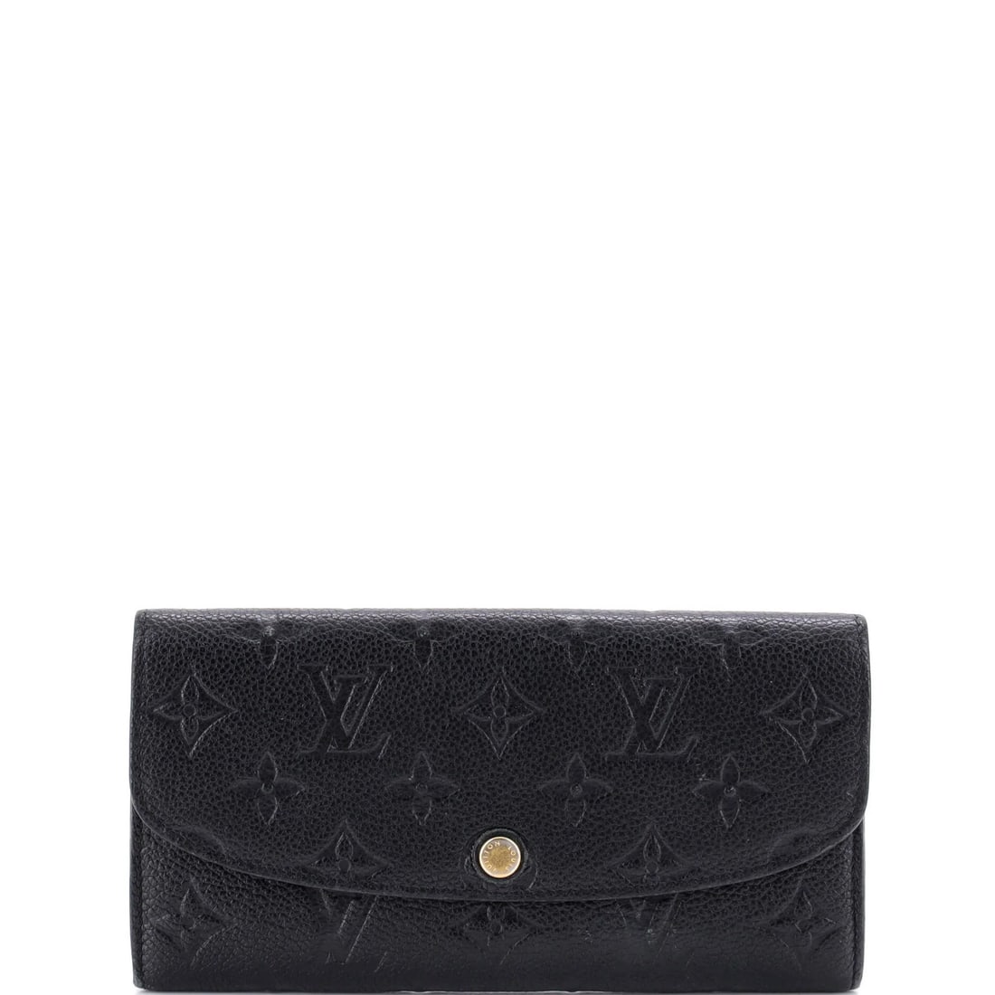 Vuitton Louis Wallet Leather Empreinte Monogram Emilie: Vuitton Louis Wallet Leather Empreinte Monogram Emilie Black Louis Vuitton Emilie Wallet features monogram Empreinte leather exterior with gold hardware, and neutral interior. The item has a classic d