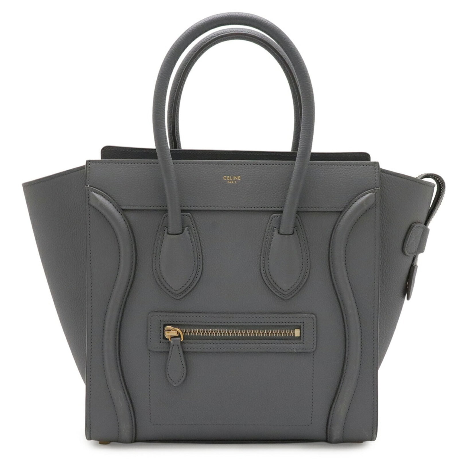 Leather Tote Celine Handbag: Leather Tote Celine Handbag The Celine Leather Tote Bag boasts sleek, gray leather and a compact size, measuring 26cm x 13.5cm / 10.23'' x 5.31''. This stylish tote features high-quality materials
