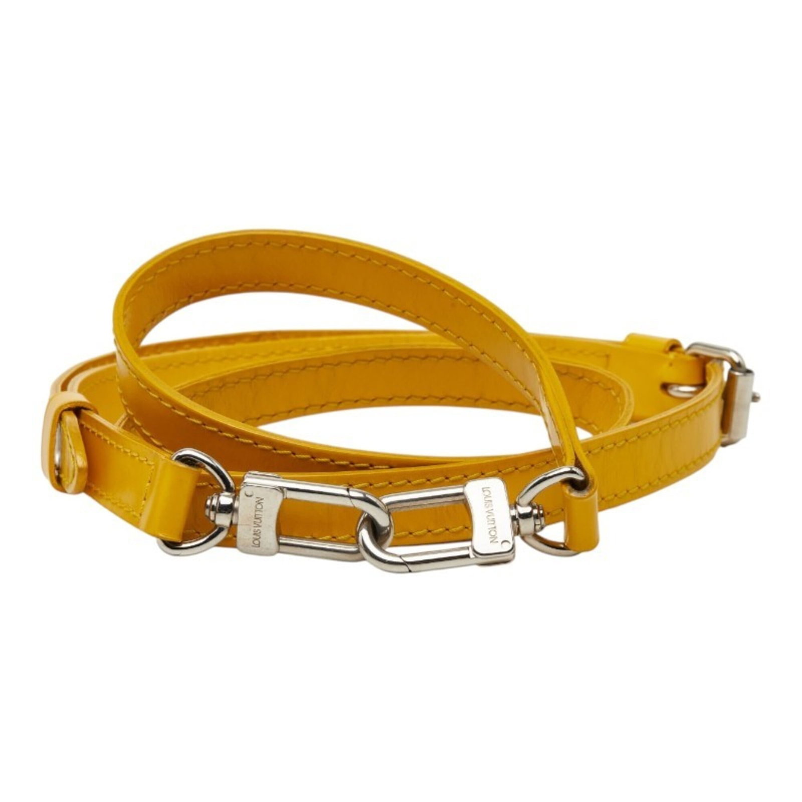 Strap leather from Louis Vuitton: Strap leather from Louis Vuitton Yellow strap leather from Louis Vuitton, measuring 121cm in length. This high-quality leather strap features the iconic brand's signature style and craftsmanship. Made