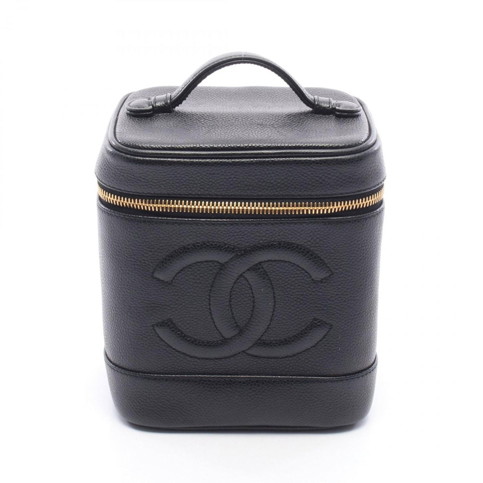Chanel Handbag Vanity Bag Grained Calfskin: Chanel Handbag Vanity Bag Grained Calfskin This Chanel MPN A01998 Vanity Bag features a sleek design crafted from high-quality Grained Calfskin, with a classic black finish. Measuring 17cm x 15cm x 12