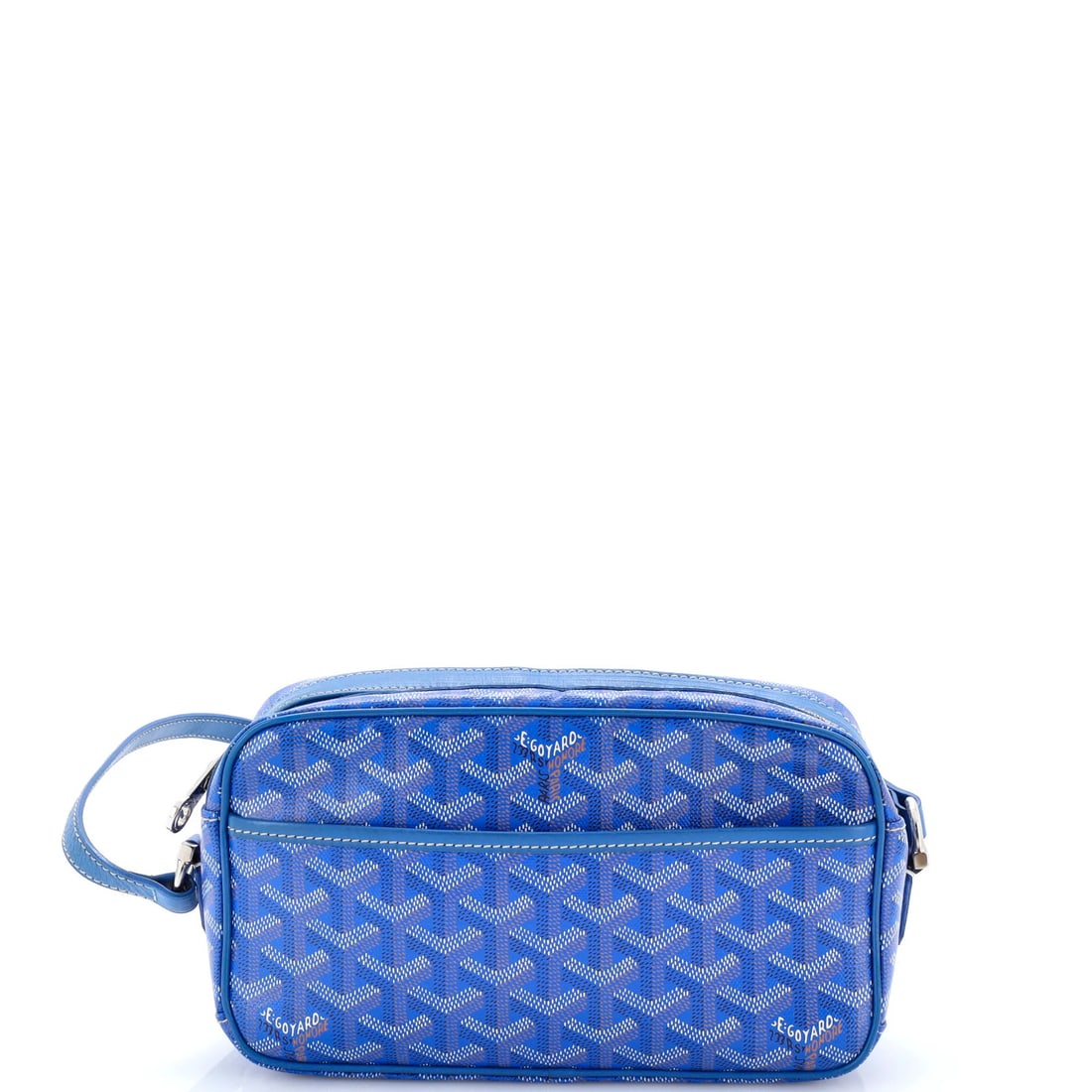 Coated Canvas Cap Bag Goyard: Coated Canvas Cap Bag Goyard Blue Cap Vert bag with coated canvas exterior, featuring a classic cross body design. This Goyard bag measures approximately 6" in height, 10" in width, and 3" in depth, w