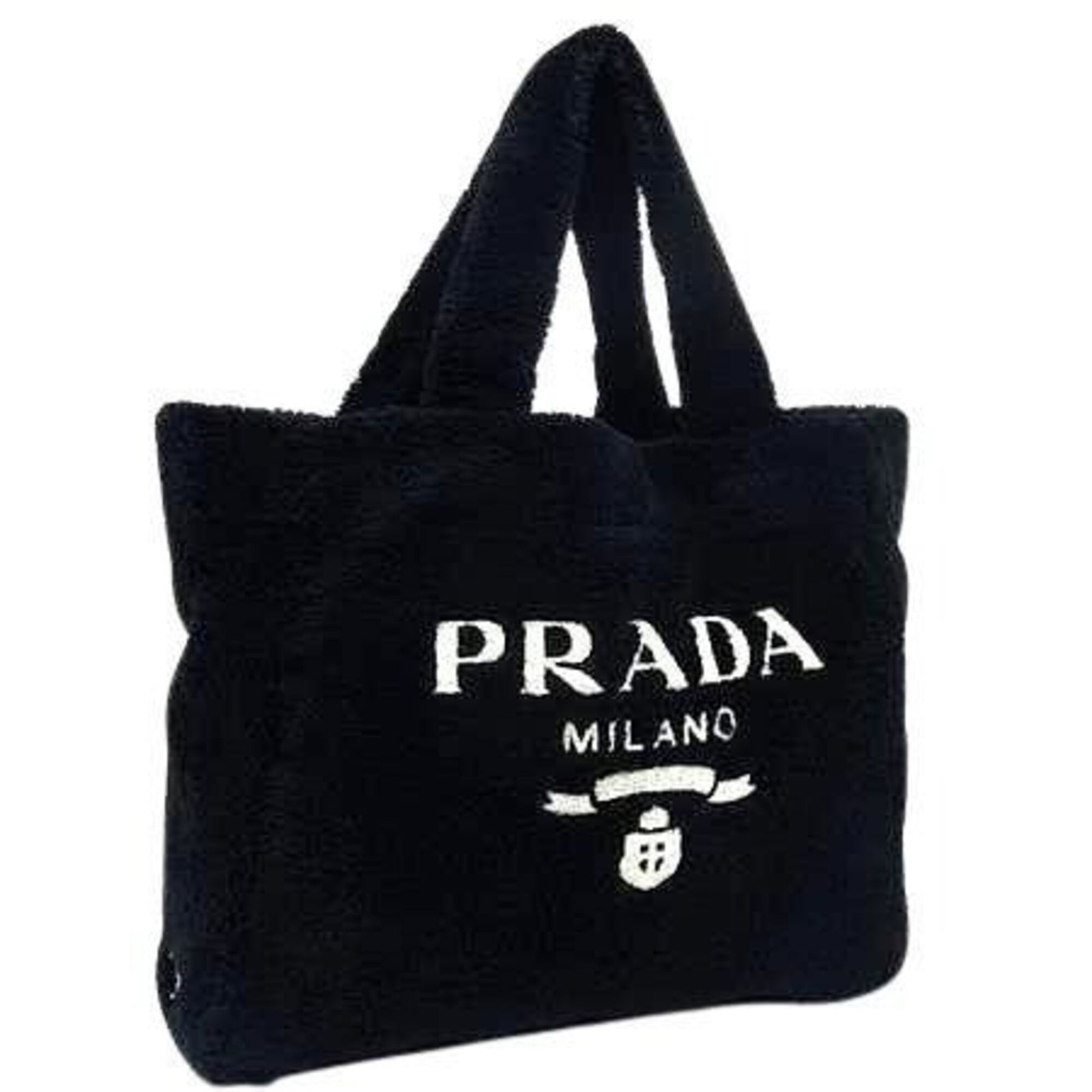 Pile Fabric Prada Tote: Pile Fabric Prada Tote Black pile fabric Prada tote bag, Italy-made with dimensions 39cm x 34cm x 15cm. This stylish tote features a distinctive pile fabric material and sleek design. Item Specifics: