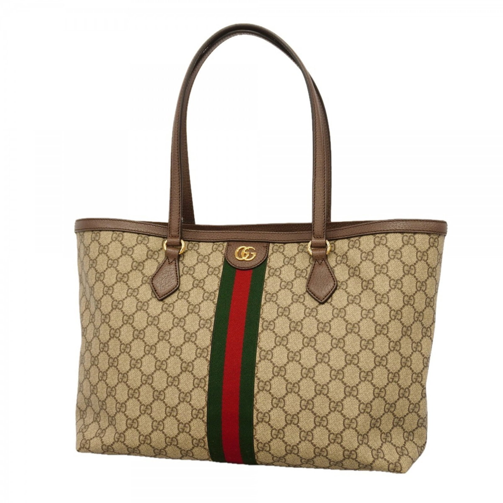 PVC Bag Tote by Gucci: PVC Bag Tote by Gucci The Gucci PVC Bag Tote boasts a sleek, modern design with its signature brown color and gold hardware. Made from high-quality PVC material, this stylish tote measures 28cm x 36cm