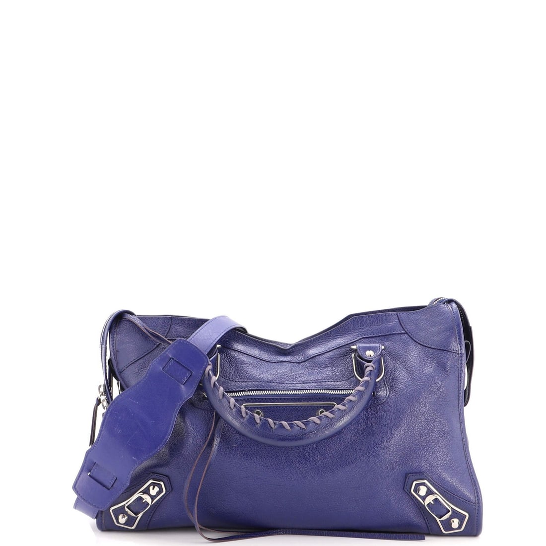 Classic Metallic Edge Bag Leather Medium by Balenciaga: Classic Metallic Edge Bag Leather Medium by Balenciaga Blue Classic Metallic Edge Bag Leather Medium by Balenciaga, with its sleek metallic edge and spacious interior, offers a stylish and practical