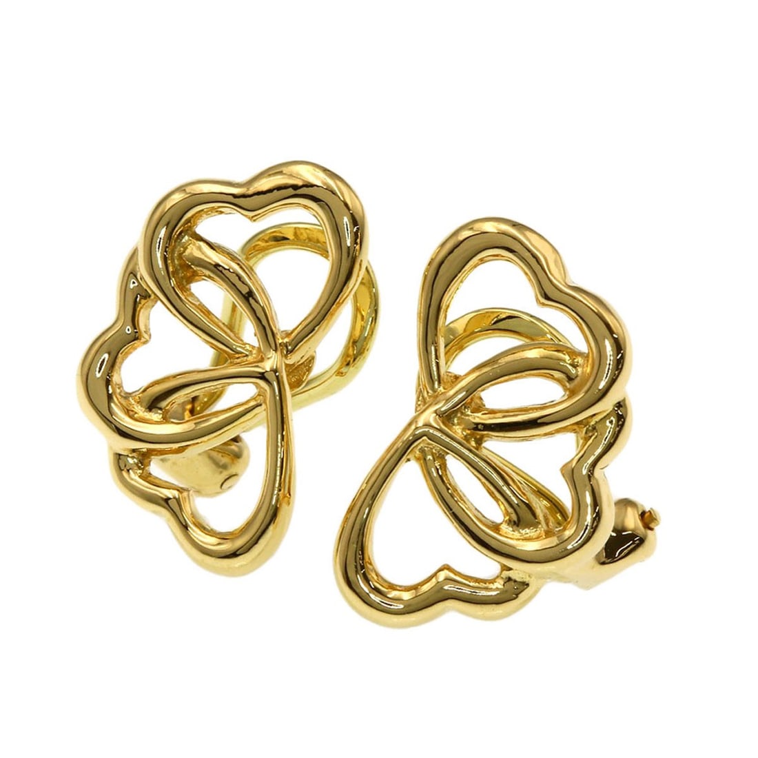 Tiffany Co triple heart earring k18 yellow gold: Tiffany Co triple heart earring k18 yellow gold Tiffany & Co.'s triple heart earring is crafted from K18 yellow gold, a rare and durable metal. This piece features the iconic Tiffany brand and bears
