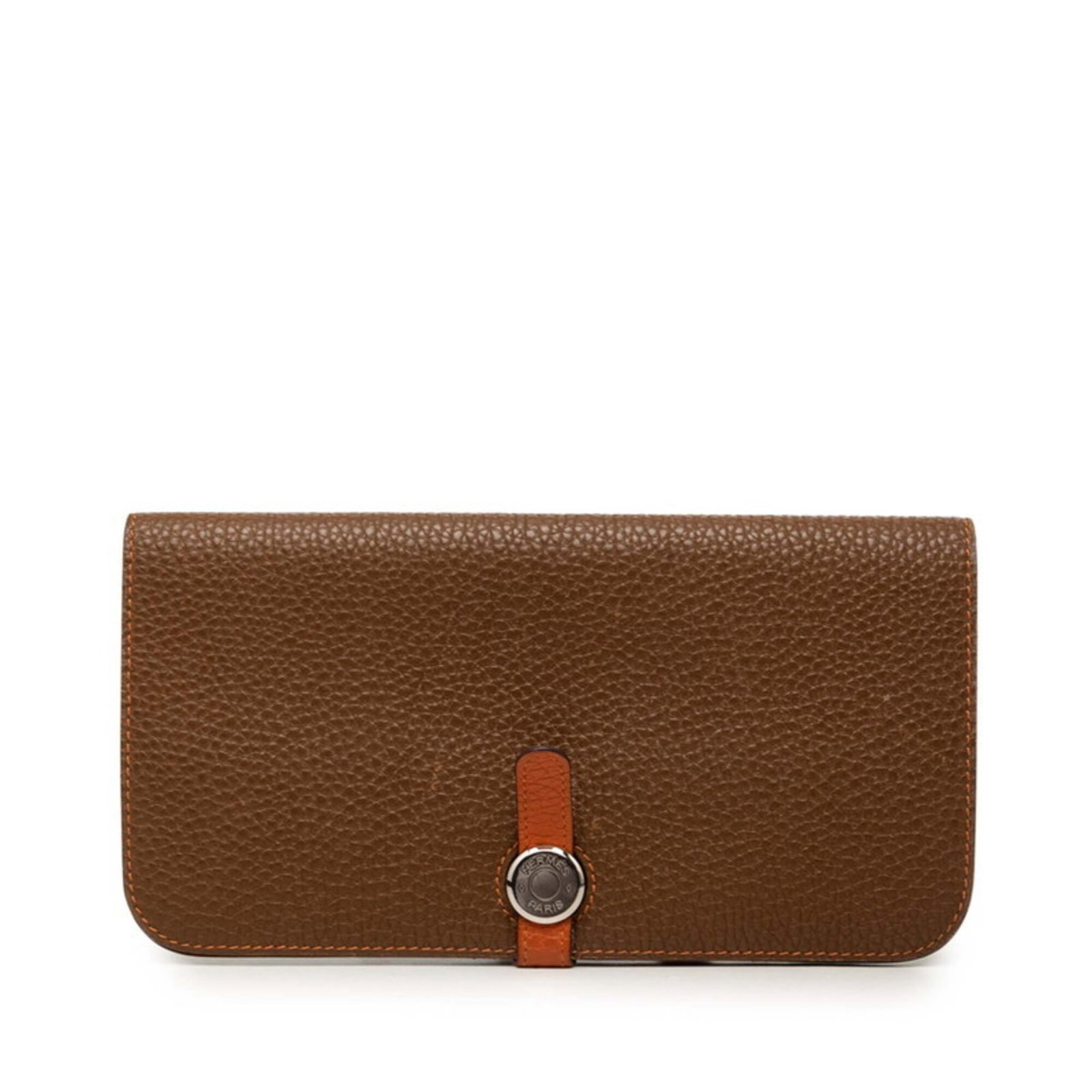 Hermes Taurillon Wallet Long Bi fold Clemence Leather: Hermes Taurillon Wallet Long Bi fold Clemence Leather Taurillon clemence leather craftsmanship shines in this elegant long bi-fold wallet, featuring rich brown tones and refined dimensions. Measuring