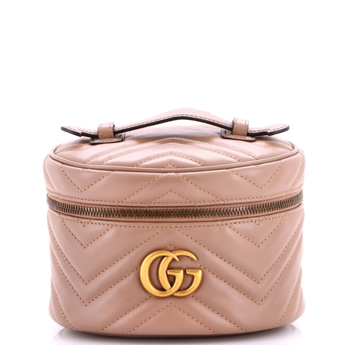 Vanity Matelasse Leather Mini Backpack Gucci GG Marmont: Vanity Matelasse Leather Mini Backpack Gucci GG Marmont This Gucci GG Marmont Vanity Backpack Matelasse Leather Mini features a neutral exterior with minor creases and scuffs, and a spacious interior