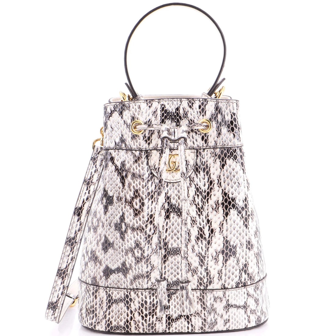 Python Bucket Bag Small Gucci Ophidia: Python Bucket Bag Small Gucci Ophidia The Gucci Ophidia Bucket Bag Small in Python features a sleek, neutral exterior with exotic python material and gold hardware. Measuring 10" tall, 8" wide, and 4.