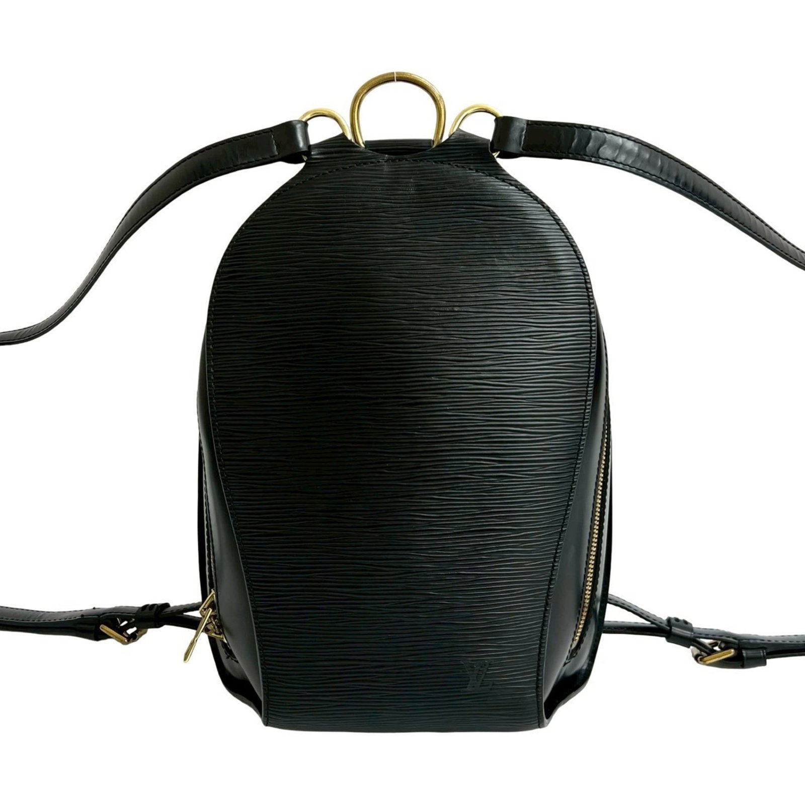 Epi leather backpack by Louis Vuitton: Epi leather backpack by Louis Vuitton Epi leather backpack by Louis Vuitton, featuring the iconic monogram pattern in black. This stylish and functional bag measures 28cm x 22cm x 8.5cm, making it a
