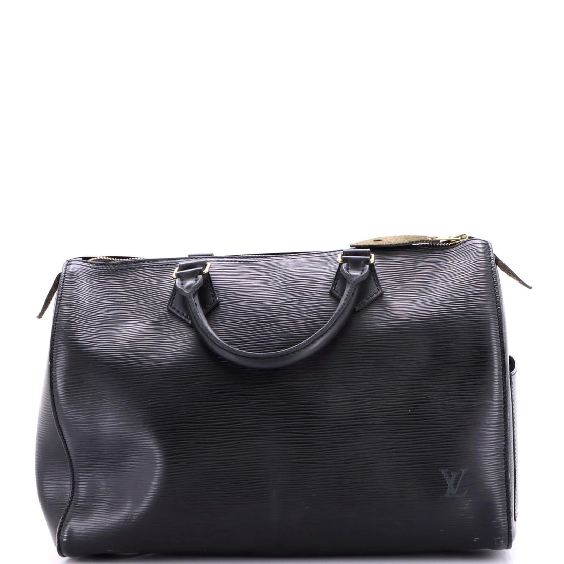 Louis Vuitton Speedy Handbag Epi Leather 30: Louis Vuitton Speedy Handbag Epi Leather 30 Black Louis Vuitton Speedy Handbag Epi Leather 30 with heavy edge wear, scuffs, and minor discoloration on the exterior. This classic top-handle design