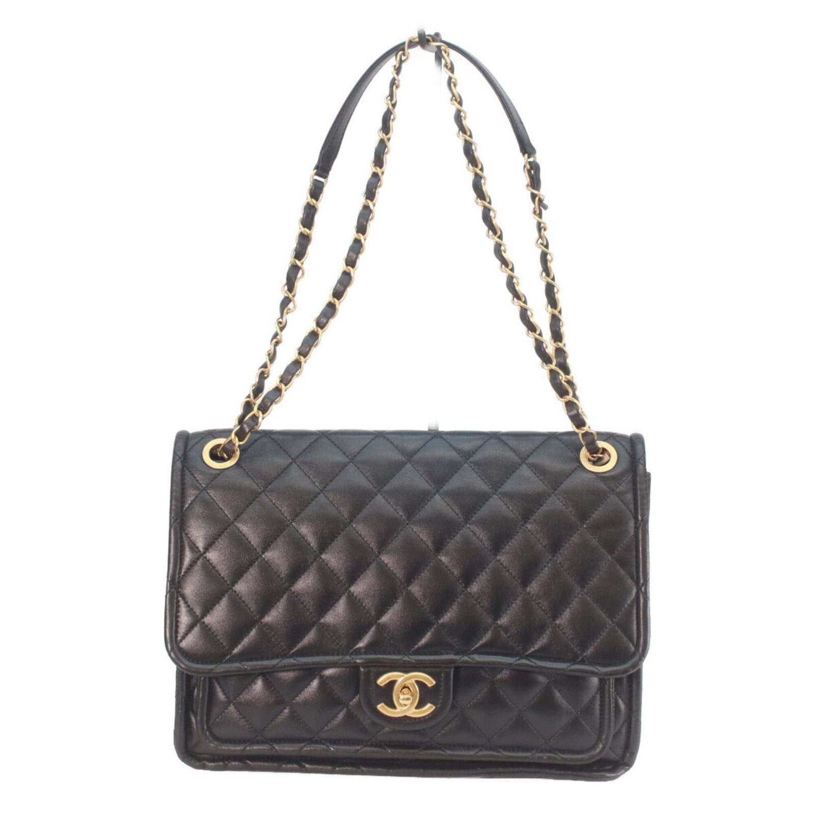 Shoulder Bag Leather Chanel: Shoulder Bag Leather Chanel Black leather shoulder bag from Chanel, measuring 24cm x 31.5cm x 8.5cm. This stylish bag features a classic design with clean lines and a timeless aesthetic. Its sleek bla