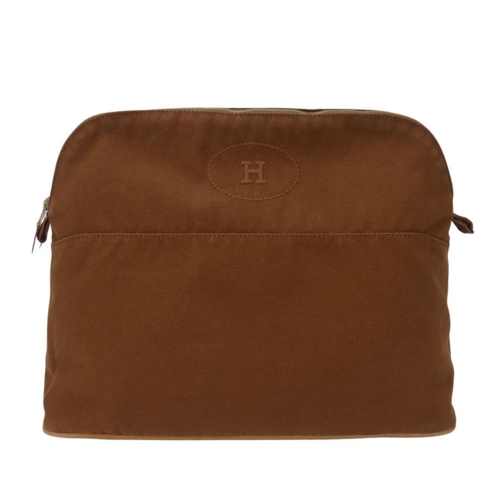 Pouch Cotton Hermes: Pouch Cotton Hermes Brown Pouch Cotton Handbag from Hermes Line. This pouch features a sturdy cotton material, a zipper closure, and measures 25.5cm x 34cm x 12cm. Weighing 230g, it is made to last