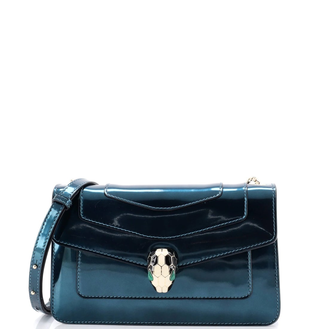 Small patent bag forever shoulder serpenti bvlgari: Small patent bag forever shoulder serpenti bvlgari Small patent leather Bvlgari Serpenti Forever Shoulder Bag in blue, featuring gold-tone hardware and a classic design. This small size bag measures