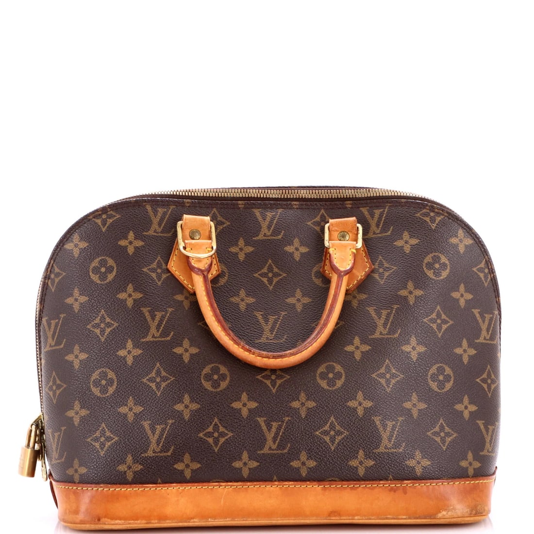 Canvas Monogram Handbag Alma PM Louis Vuitton: Canvas Monogram Handbag Alma PM Louis Vuitton Canvas Monogram Handbag Alma PM Louis Vuitton features a classic top handle design with a brown canvas exterior and gold hardware. The bag measures 9"