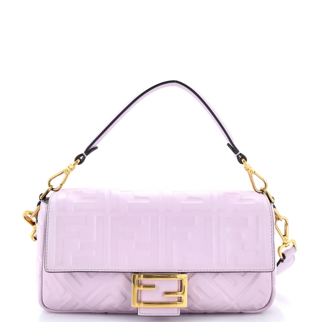 Baguette Fendi NM Leather Embossed Zucca Medium: Baguette Fendi NM Leather Embossed Zucca Medium The Fendi Baguette NM Leather Embossed Zucca Medium features rich, purple-colored embossed leather exterior with gold hardware. This medium-sized cross