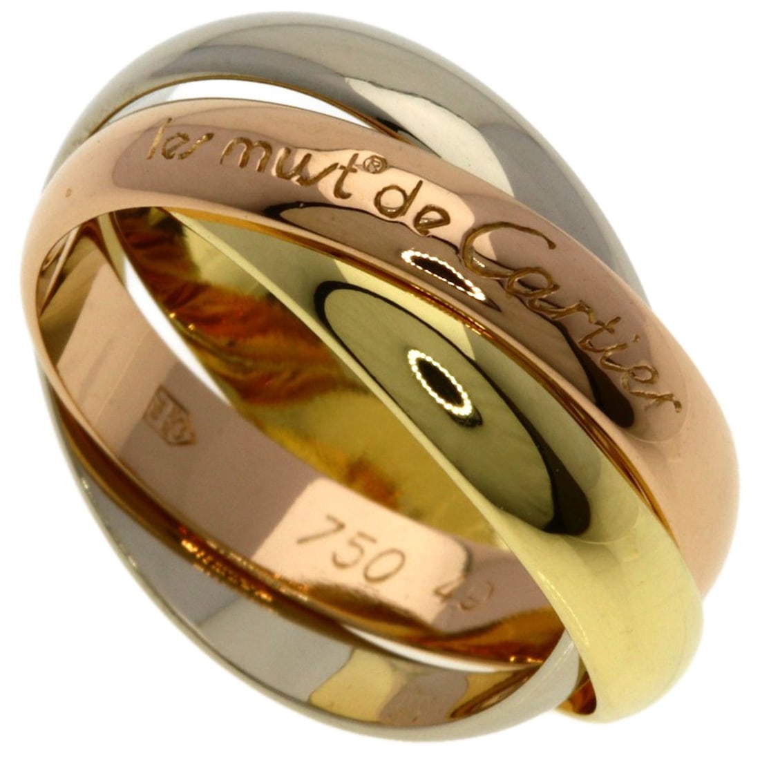 K18 yellow gold ring, Cartier Trinity #49: K18 yellow gold ring, Cartier Trinity #49 K18 yellow gold Cartier Trinity ring, size 5(US), boasts elegant simplicity with its K18 metal construction. The ring's gold exterior and lack of a main
